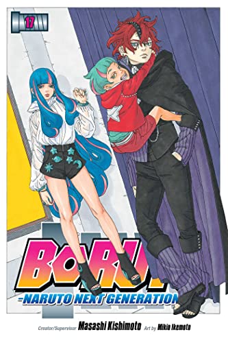 Manga cover featuring three anime characters with colorful hair and the Boruto series title.