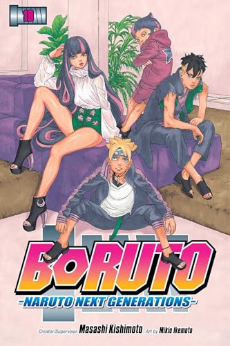 Colorful manga book cover featuring Boruto and friends in action-packed poses and scenery.