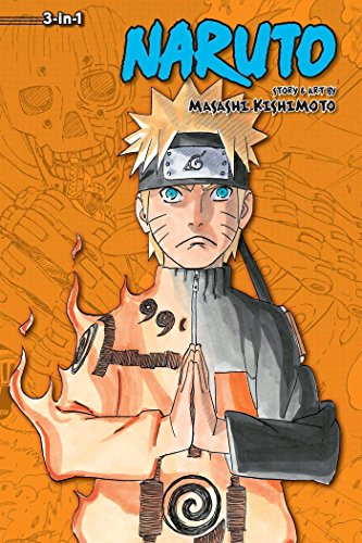 Naruto Uzumaki with hands together in prayer pose on an orange manga cover.