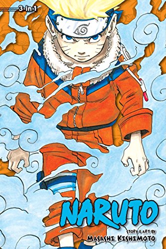 Naruto Uzumaki in an orange jumpsuit surrounded by blue smoke on a manga cover.