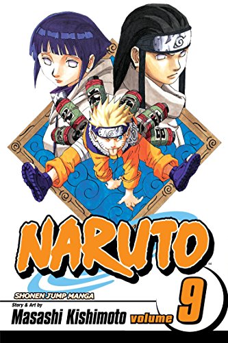 Naruto volume 9 manga cover featuring Naruto, Hinata, and Neji in a diamond frame.
