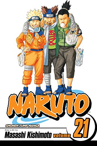 Naruto, Choji, and Shikamaru standing together on the cover of Naruto volume 21.