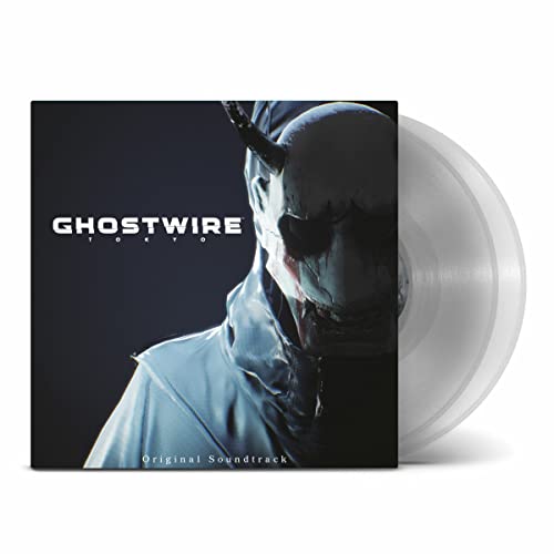 “Ghostwire: Tokyo” vinyl soundtrack cover featuring a masked figure and clear record.