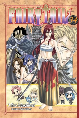 Fairy Tail volume 34 manga cover with characters and a castle backdrop.