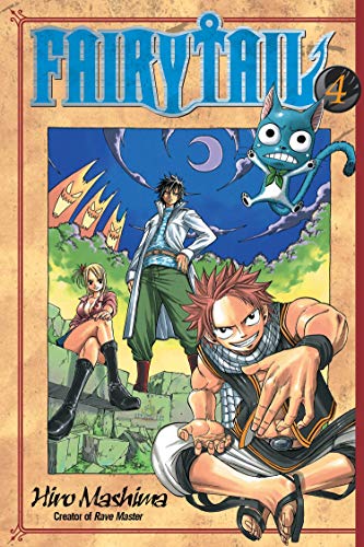 Cover of "FAIRY TAIL 4" manga featuring characters and a blue sky.
