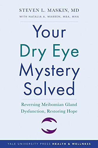 Book cover with blue text: "Your Dry Eye Mystery Solved.