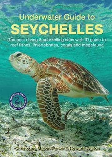 Book cover: "Underwater Guide to Seychelles" featuring a sea turtle.