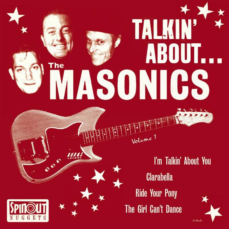 Red vinyl record cover featuring band portraits and a guitar.
