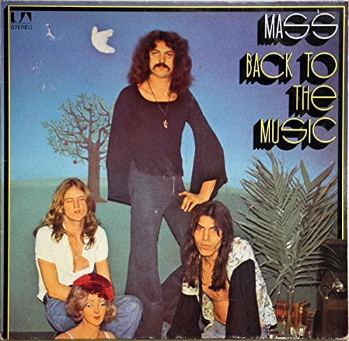 1977 album cover for Mass, featuring a band portrait and landscape.
