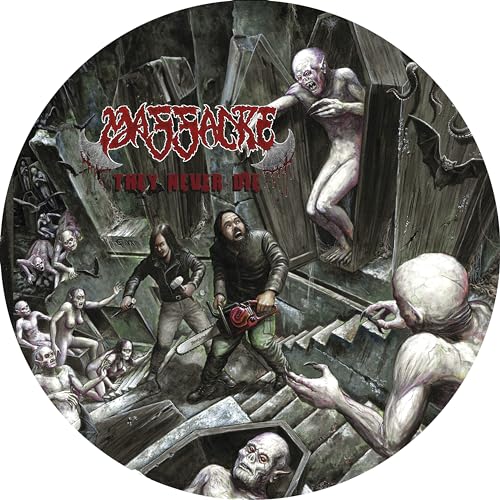 Horror album cover depicting undead figures and figures with chainsaws.