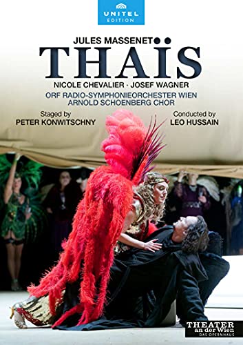 DVD cover for Massenet's Thais featuring a performer in a large red feathered costume.