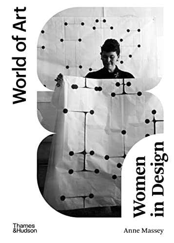 Black and white book cover showing a woman with abstract graphic design prints.