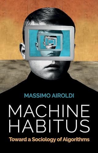 Book cover with a portrait of a man and a screen over his face.