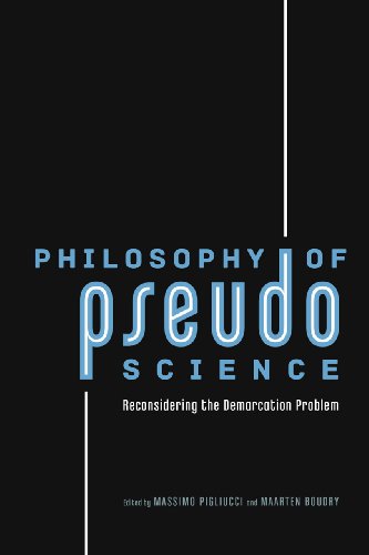 Book cover with blue text: "Philosophy of Pseudoscience" on a black background.