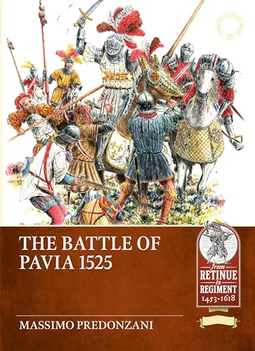 Detailed illustration of armored soldiers on horseback during the Battle of Pavia.