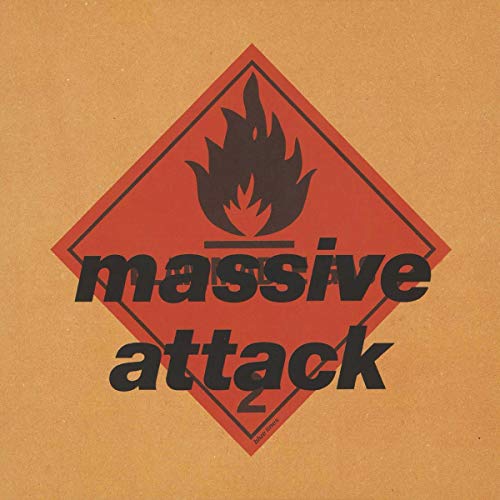 Massive Attack Blue Lines album cover featuring a black flame icon on red diamond.