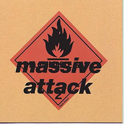 Red diamond with black flame and “Massive Attack” text on tan background.