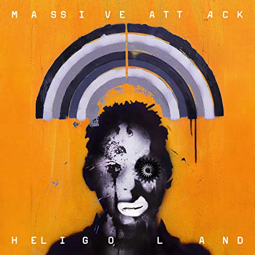 Album cover with a stylized face and rainbow arch against a textured orange background.