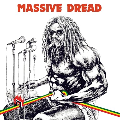 Black and white sketch of a muscular man with dreadlocks and microphones.