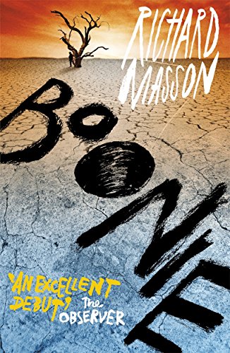 Book cover: cracked earth, lone tree, bold title "Boonie" by Richard Mason.