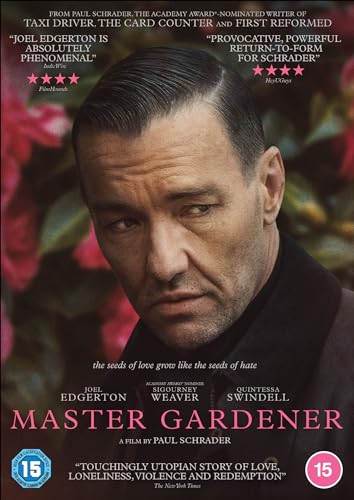 DVD cover for "Master Gardener" featuring actor Joel Edgerton's portrait.