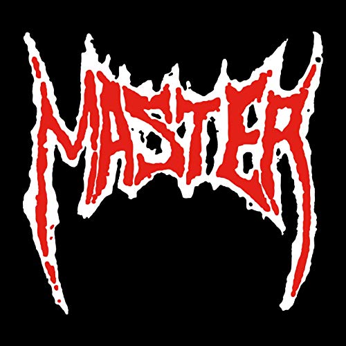 MASTER" band logo in red and white with a jagged, distressed style.