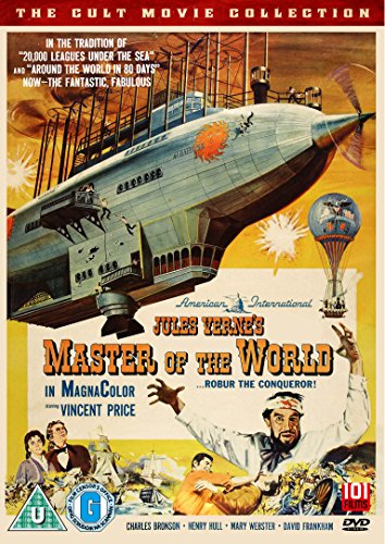 DVD cover for "Master of the World" featuring an airship and cast portraits.