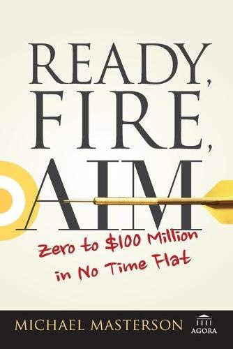Book cover titled Ready, Fire, Aim with a dart hitting a target graphic.