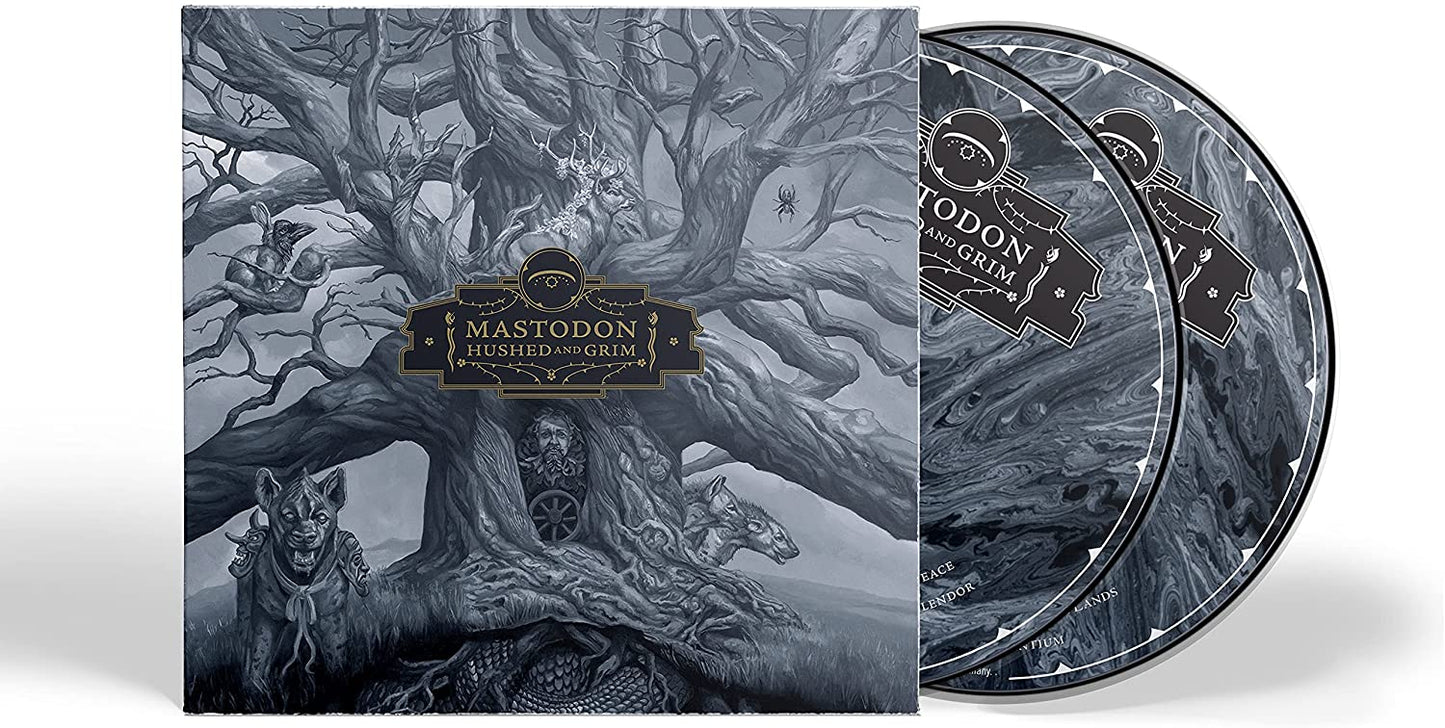 Album cover for Mastodon’s “Hushed and Grim” featuring a dark, detailed tree.