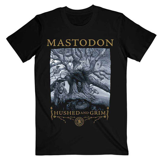 Black Mastodon t-shirt with detailed tree and wolf artwork.