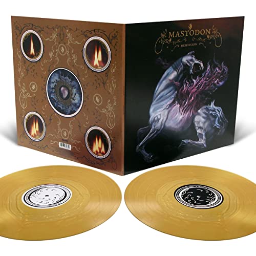 Mastodon “Remission” vinyl LP with gold-colored records and ornate cover art.