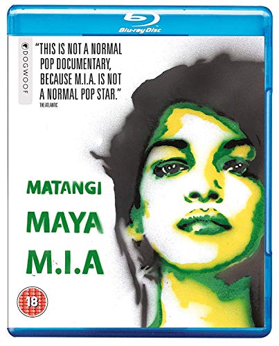 Blu-ray cover for documentary "Matangi/Maya/M.I.A" featuring a portrait of M.I.A.