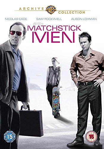 Matchstick Men" DVD cover featuring Nicolas Cage, Sam Rockwell, and Alison Lohman.