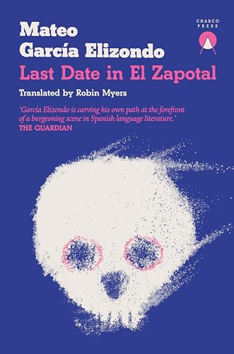 Book cover with text and a stylized white skull illustration on a blue background.