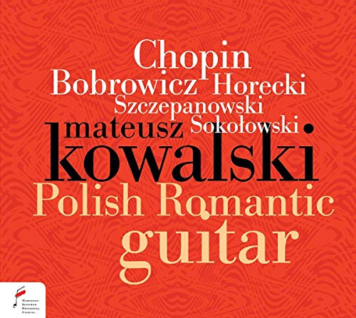 CD cover with text listing composers and performer Mateusz Kowalski on a red background.