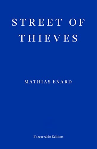Book cover with white text on a solid blue background reading Street of Thieves.