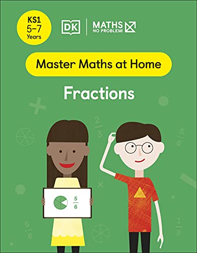 Book cover: "Maths No Problem Fractions" with children and fraction examples.