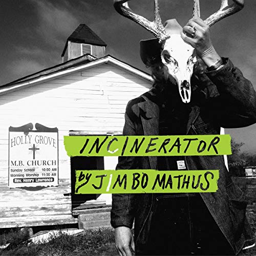 "Man in a deer skull mask stands before a church, holding antlers."