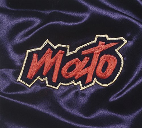 Red embroidered "Mato" logo on dark purple, rippled fabric.