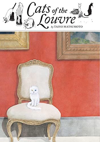 A white cat with different colored eyes sits on an ornate chair against red.