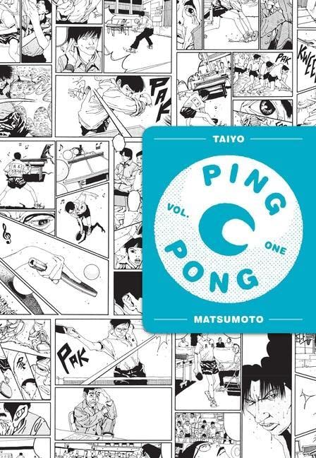 Manga cover with a blue square overlay featuring the title Ping Pong Vol. One.