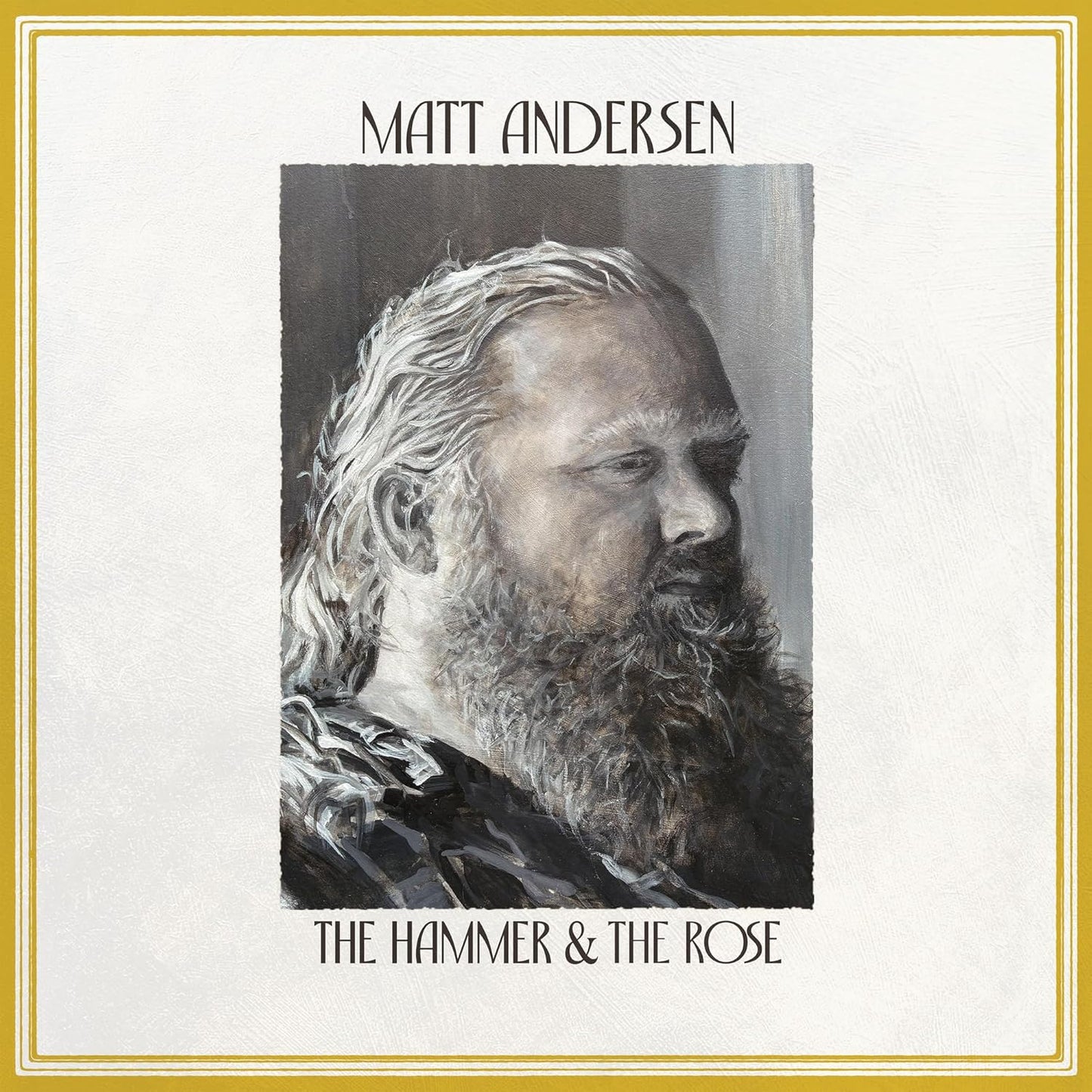 Painted portrait of Matt Andersen with long hair and a full beard.