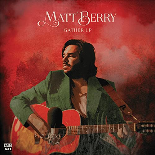 Matt Berry album cover: portrait of a man with a guitar, red background.