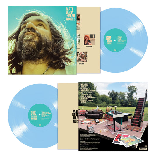 Matt Berry Heard Noises vinyl record set with light blue disc and album artwork.
