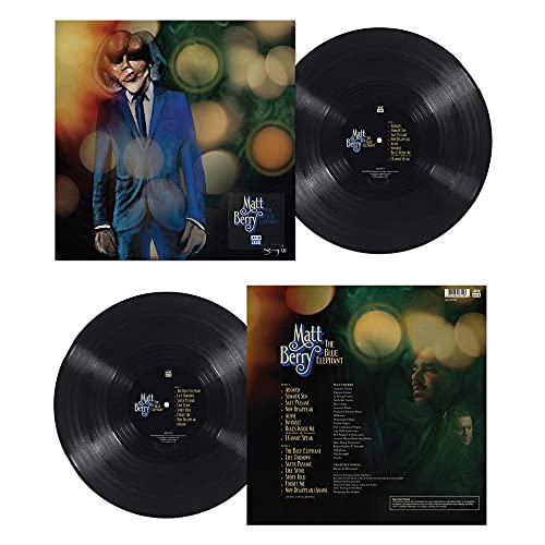 Matt Berry’s “The Blue Elephant” black vinyl record with album artwork.