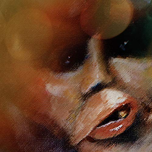 Painted close-up of a person’s face with warm, muted tones.