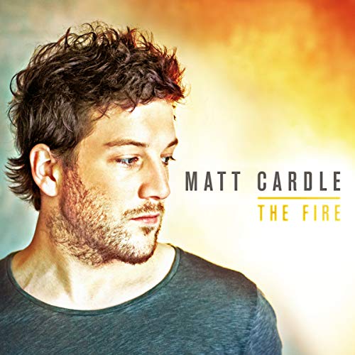 Matt Cardle album cover, portrait of a man with fiery background.