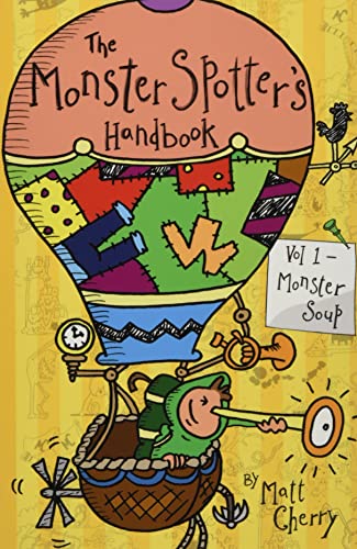 Book cover: colorful illustration of a hot air balloon with a monster hunter.