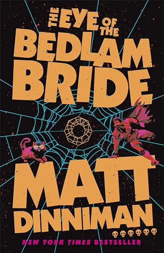 Book cover with orange text on black background and spider web and creatures.
