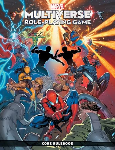 Cover of “Marvel Multiverse Role-Playing Game: Core Rulebook” featuring superheroes.